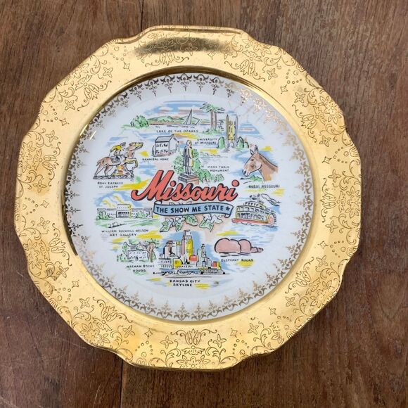 Sabin 22K Crest-O-Gold State Plate Missouri Tourist Keepsake Souvenir VINTAGE - Picture 1 of 5